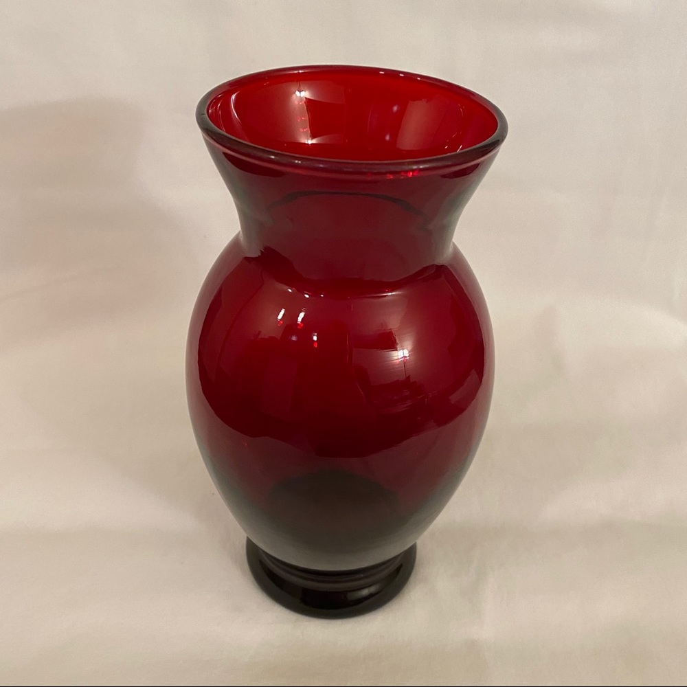 Vintage Ruby Red Glass Vase Round Base 6.5" Tall